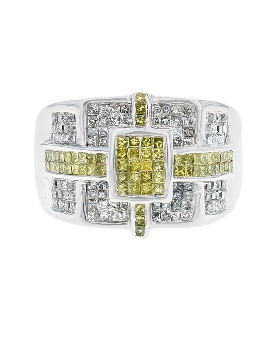 Fancy Yellow and White Diamond Ring in White Gold
